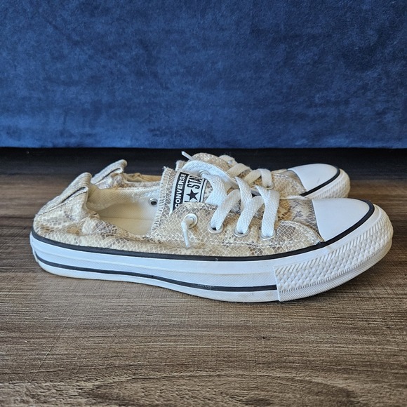 Converse Shoreline Slip On Sneakers Women's 7 Ivory Snake Print Lace Up‎ Canvas - Picture 2 of 11